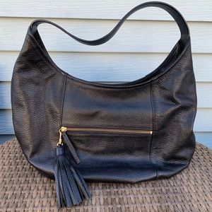 Halogen Black Leather Shoulder Bag